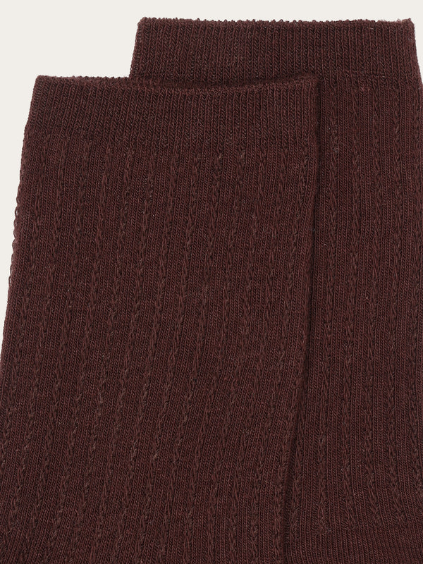 KnowledgeCotton Apparel - WMN 1-pack Cable structure socks - GOTS/Vegan Socks 1394 Chocolate Plum