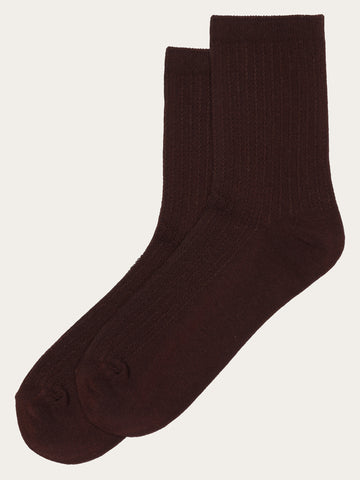 KnowledgeCotton Apparel - WMN 1-pack Cable structure socks - GOTS/Vegan Socks 1394 Chocolate Plum
