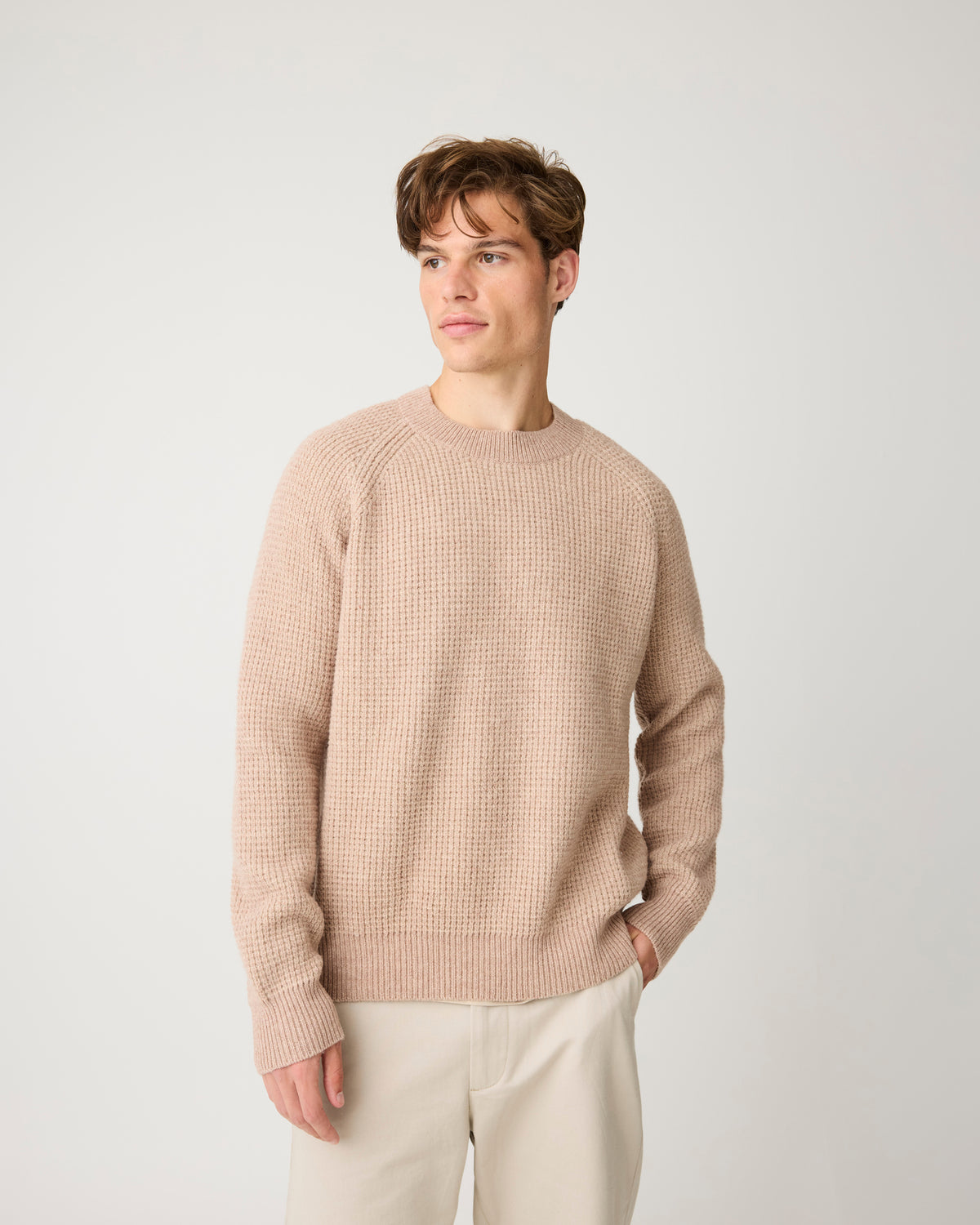 Lambswool crew neck sweater - Kelp melange