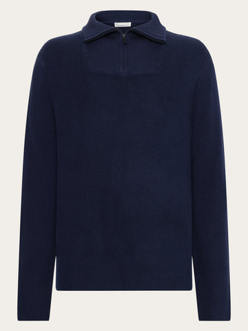 KnowledgeCotton Apparel - MEN 1/2 neck zip merino wool rib knit Knits 1001 Total Eclipse