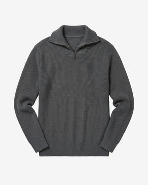 KnowledgeCotton Apparel - MEN 1/2 neck zip merino wool rib knit Knits 1073 Dark Grey Melange