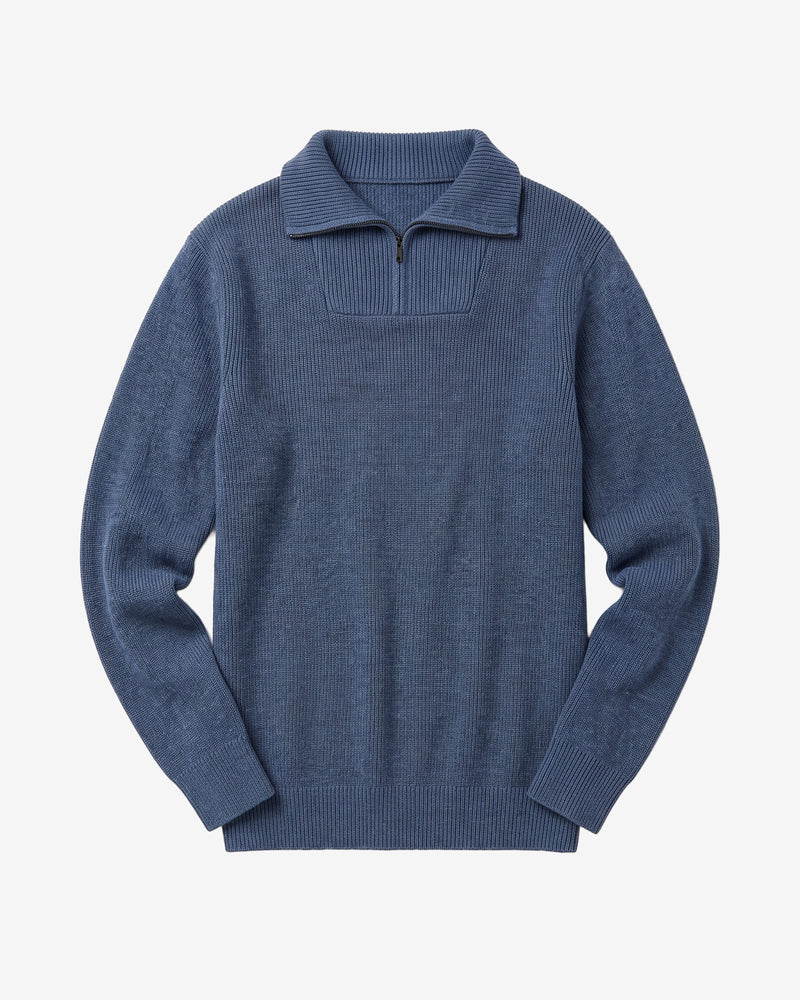 KnowledgeCotton Apparel - MEN 1/2 neck zip merino wool rib knit Knits 1226 Vintage Indigo