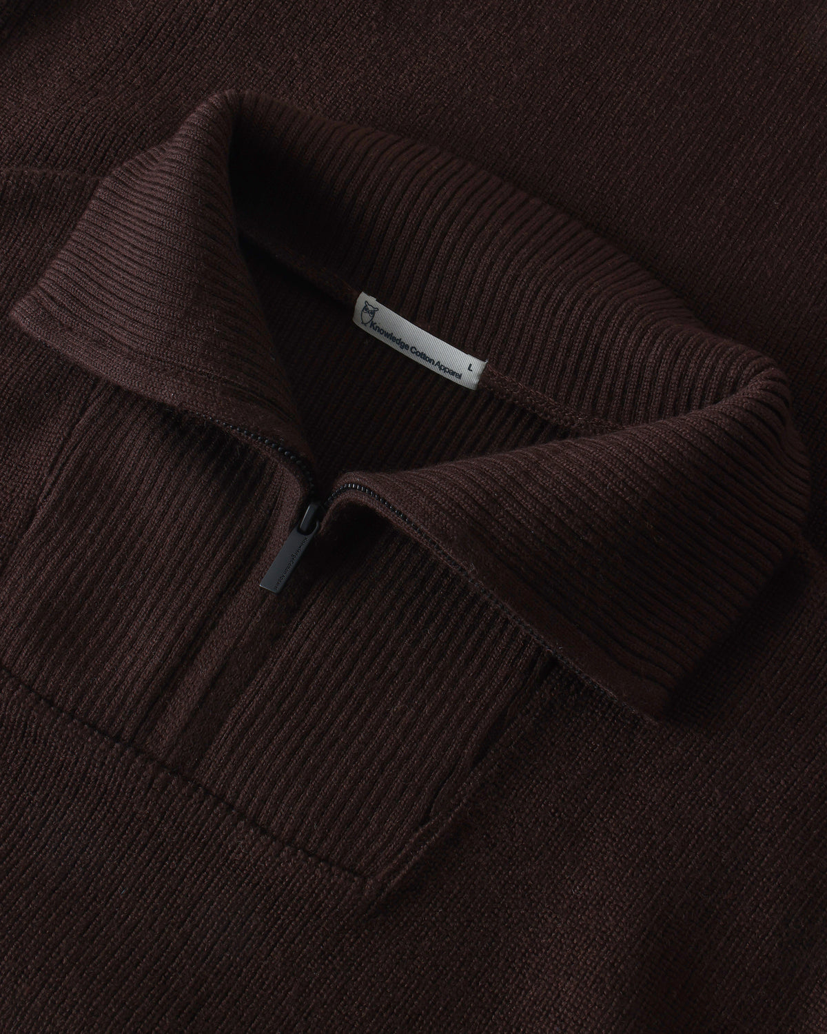 KnowledgeCotton Apparel - MEN 1/2 neck zip merino wool rib knit Knits 1487 Chocolate Torte