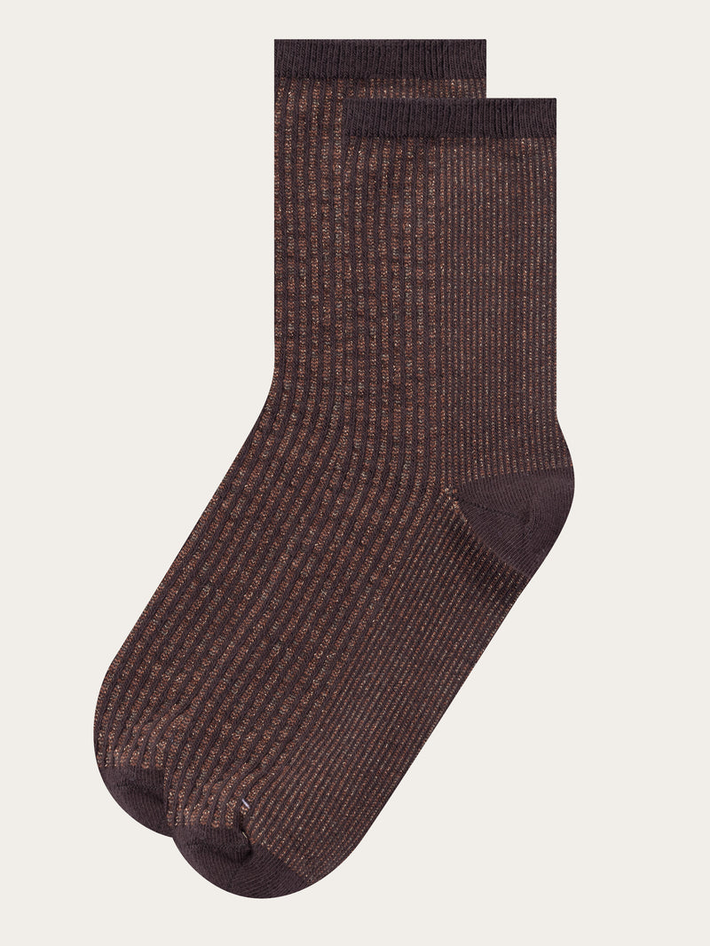 KnowledgeCotton Apparel - WMN 2-pack colorblock lurex rib socks Socks 1366 Brown Sugar