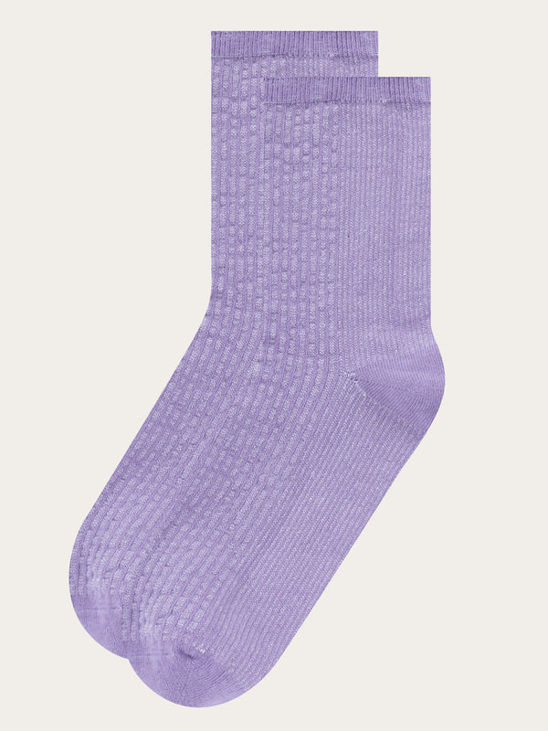 KnowledgeCotton Apparel - WMN 2-pack colorblock lurex rib socks Socks 1416 Deep Purple