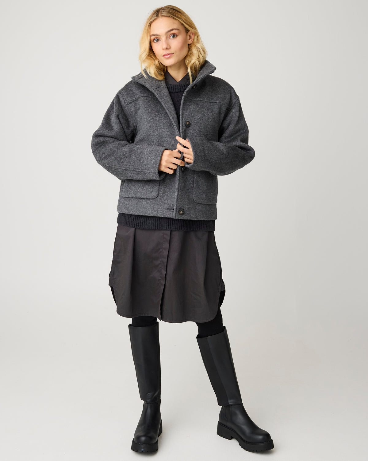 Short wool jacket - Dark Grey Melange
