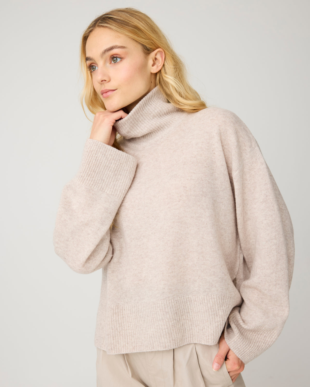 Lambswool high neck sweater - Kelp melange
