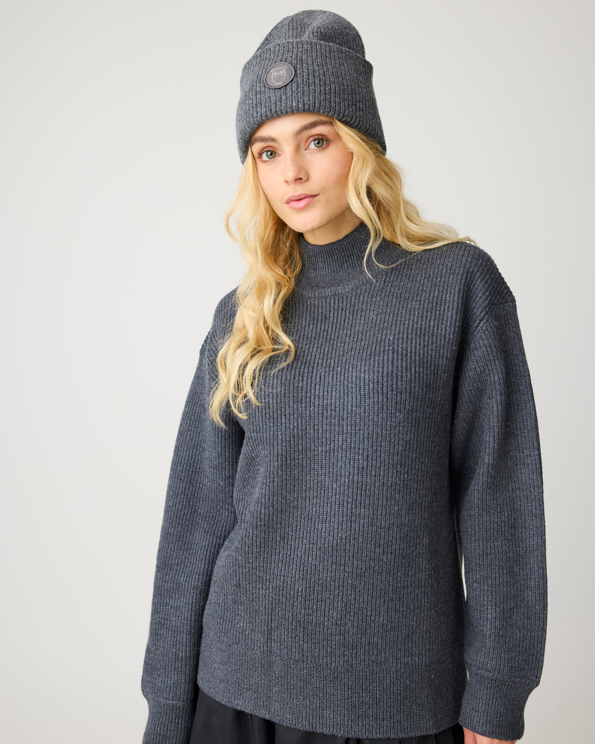 Merino high neck sweater - Dark Grey Melange