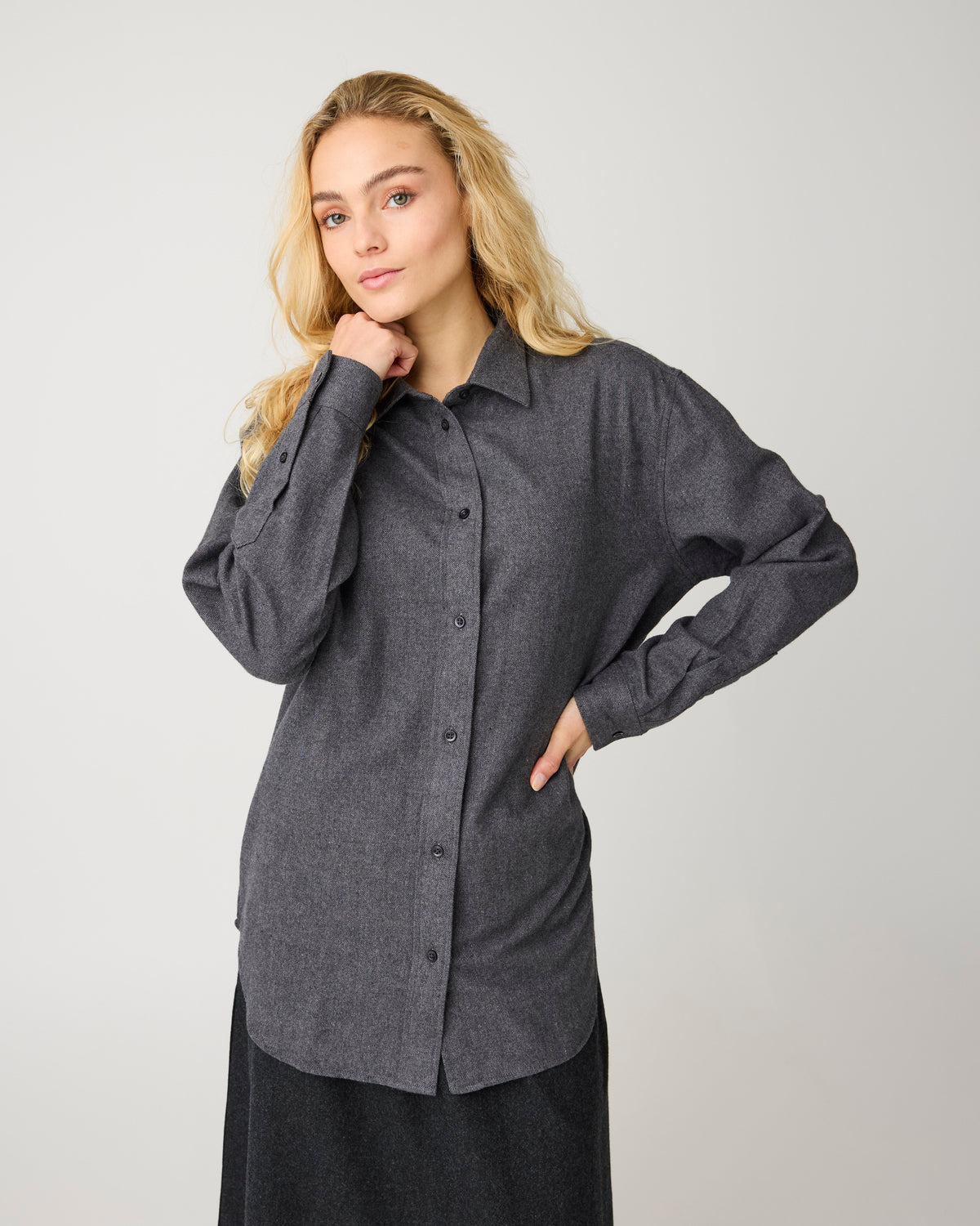 Vega relaxed flannel shirt - Dark Grey Melange
