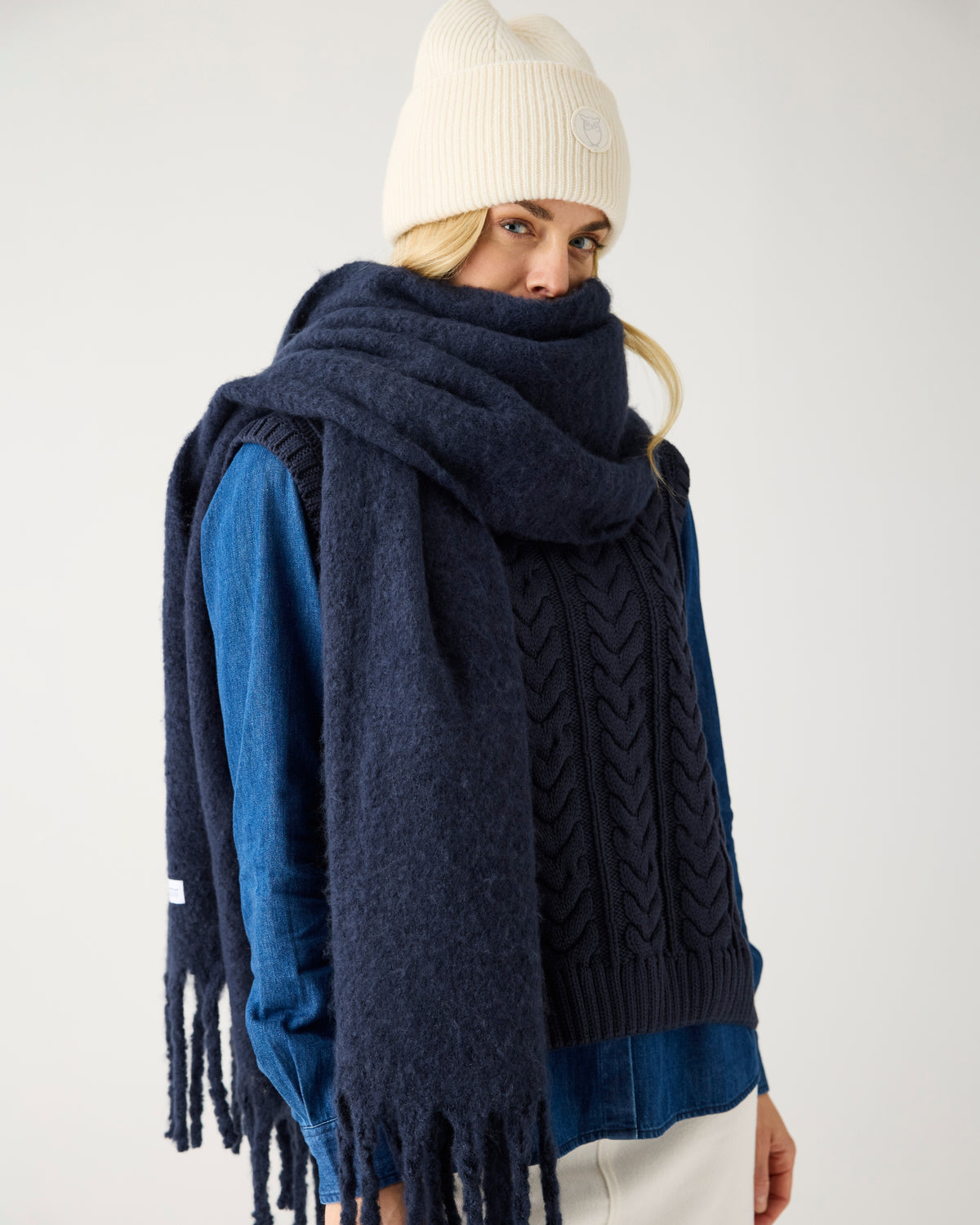 Recycled fringe scarf - Night Sky