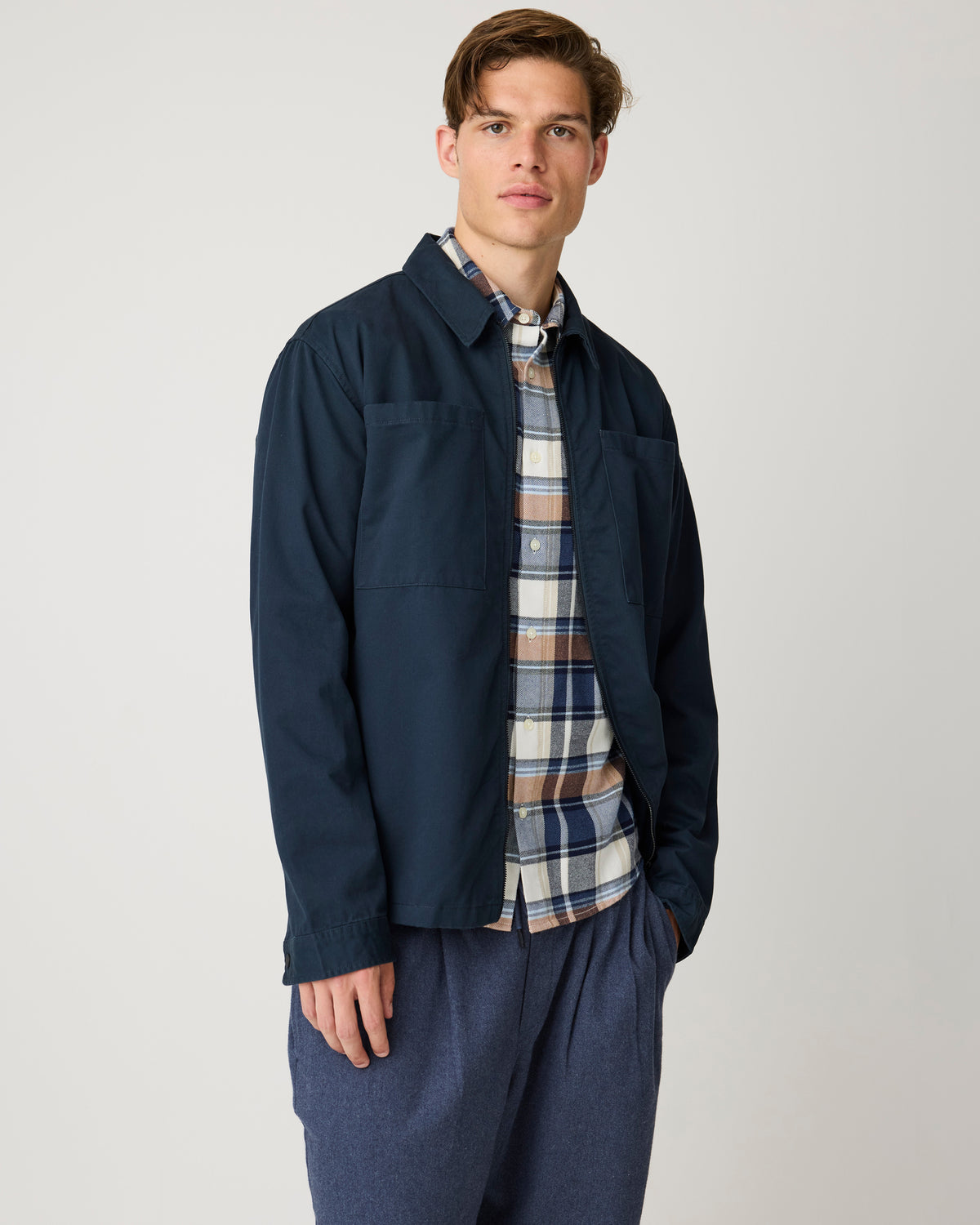 Light flannel checkered costum fit shirt - Navy