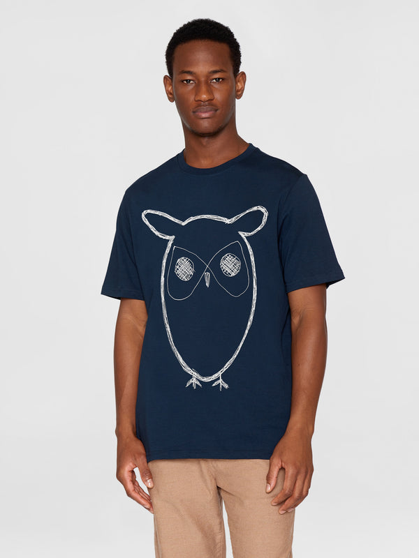 KnowledgeCotton Apparel - MEN ALDER big owl tee T-shirts 1001 Total Eclipse