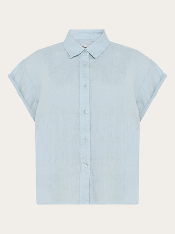 KnowledgeCotton Apparel - WMN ASTER fold up short sleeve linen shirt Shirts 1009 Skyway