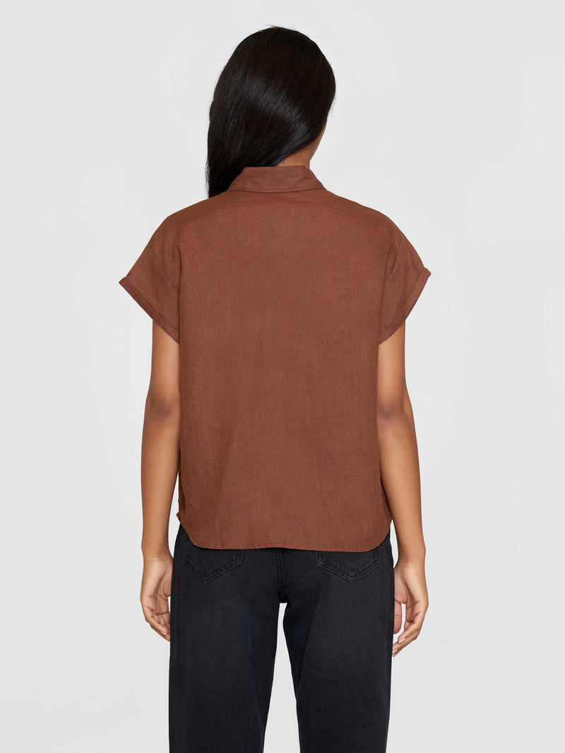 KnowledgeCotton Apparel - WMN ASTER fold up short sleeve linen shirt Shirts 1441 Tiramisu