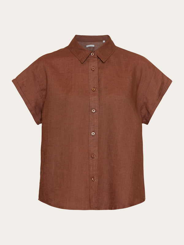 KnowledgeCotton Apparel - WMN ASTER fold up short sleeve linen shirt Shirts 1441 Tiramisu
