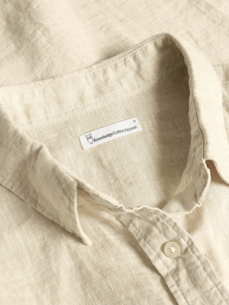 KnowledgeCotton Apparel - WMN ASTER fold up short sleeve linen shirt Shirts 1449 Yarndyed - Light feather gray