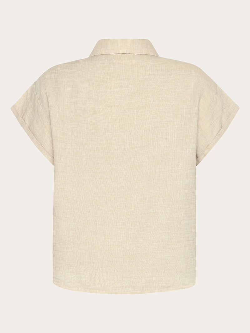 KnowledgeCotton Apparel - WMN ASTER fold up short sleeve linen shirt Shirts 1449 Yarndyed - Light feather gray