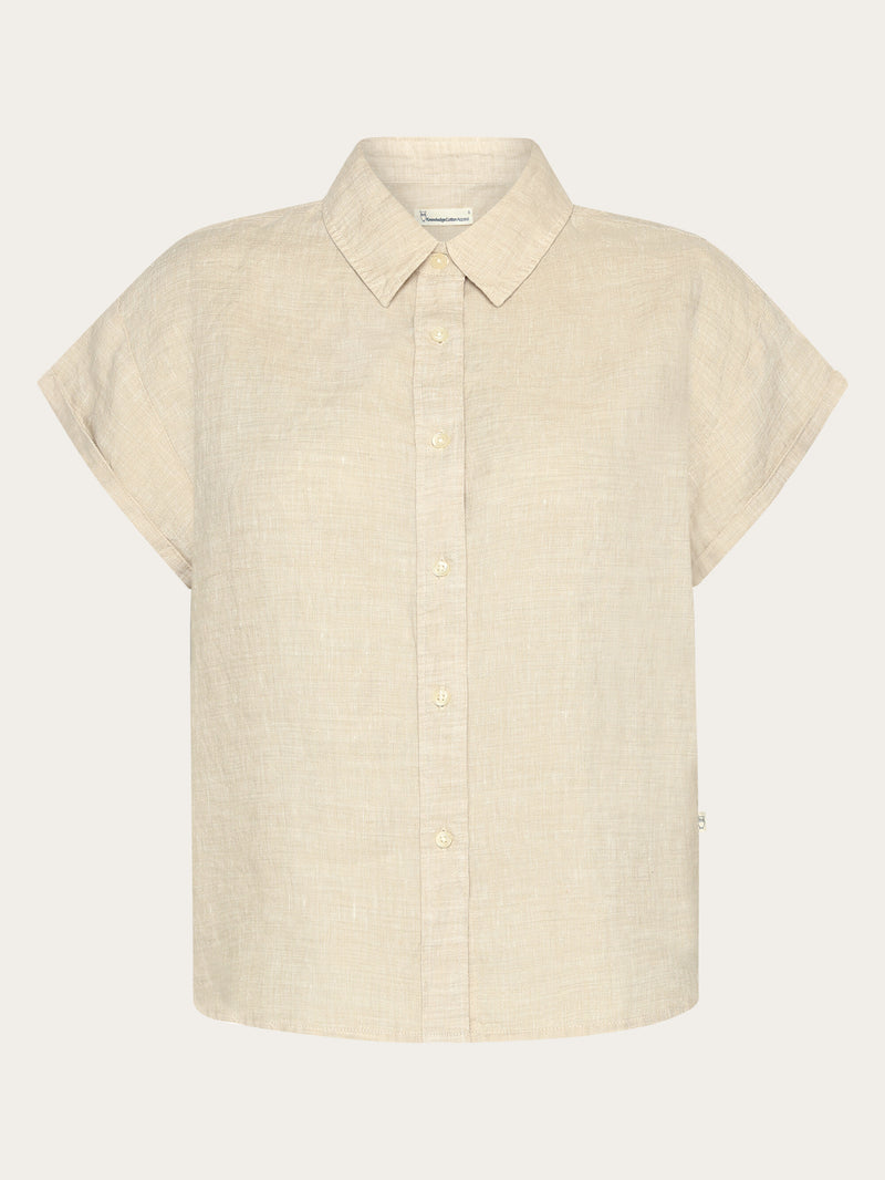 KnowledgeCotton Apparel - WMN ASTER fold up short sleeve linen shirt Shirts 1449 Yarndyed - Light feather gray