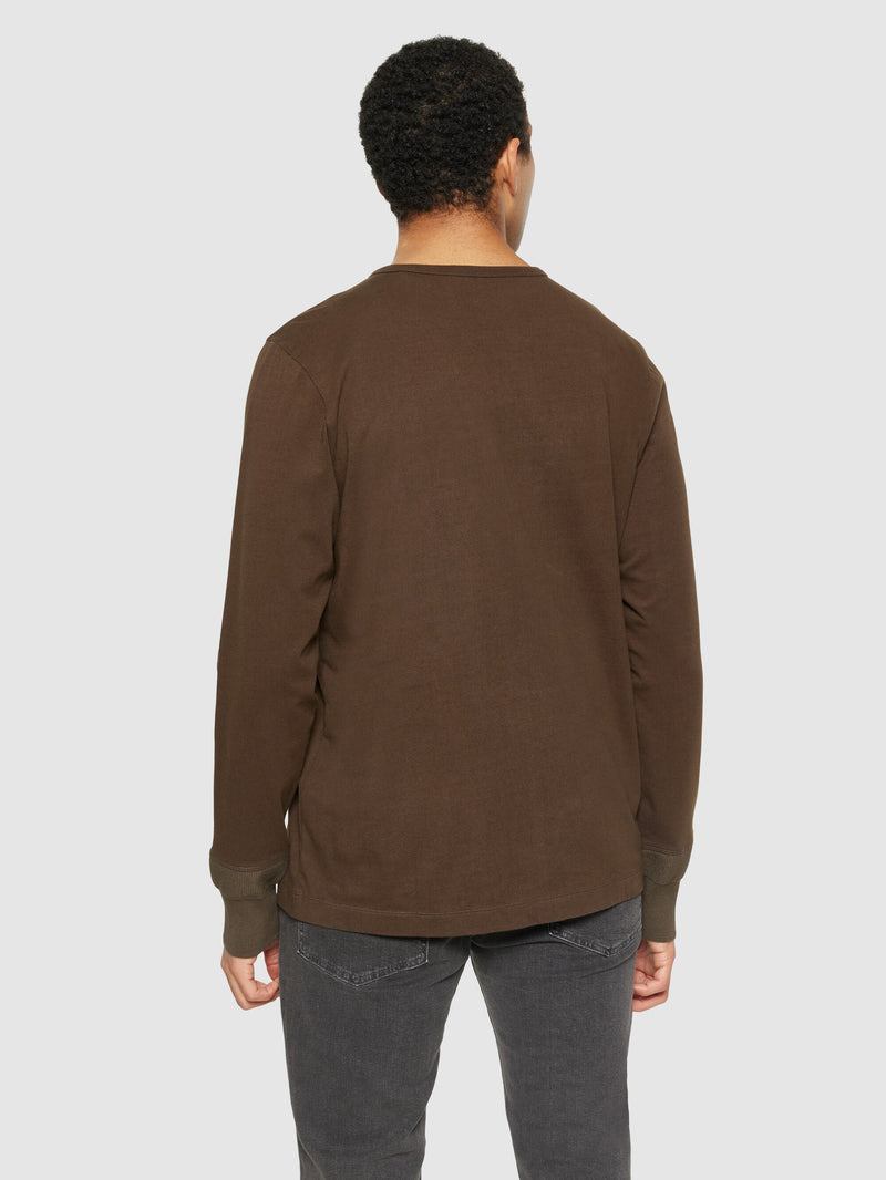 KnowledgeCotton Apparel - MEN BO long sleeve henley - Regenerative Organic Certified™ - GOTS/Vegan Henleys 1243 Demitasse (brown)