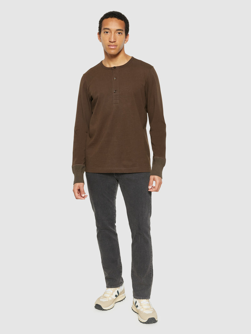 KnowledgeCotton Apparel - MEN BO long sleeve henley - Regenerative Organic Certified™ - GOTS/Vegan Henleys 1243 Demitasse (brown)