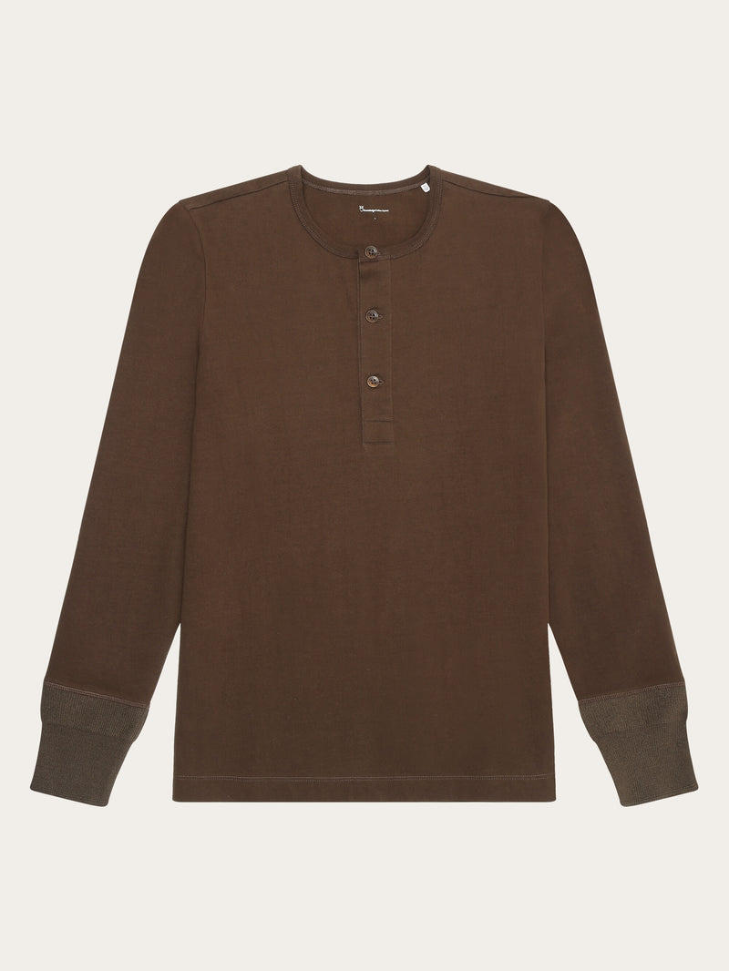 KnowledgeCotton Apparel - MEN BO long sleeve henley - Regenerative Organic Certified™ - GOTS/Vegan Henleys 1243 Demitasse (brown)