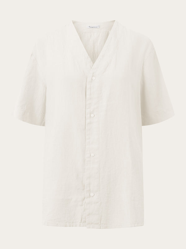 KnowledgeCotton Apparel - WMN Baseball linen short sleeved shirt Shirts 1387 Egret