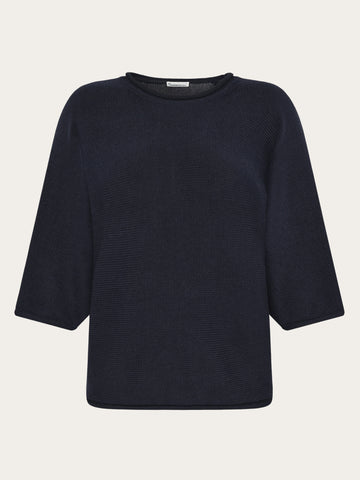 KnowledgeCotton Apparel - WMN Bat sleeve knit Knits 1412 Night Sky