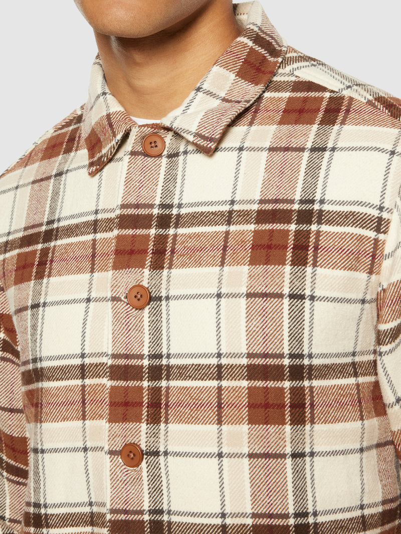 KnowledgeCotton Apparel - MEN Big checked heavy flannel overshirt Overshirts 7030 Beige check