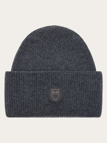 KnowledgeCotton Apparel - WMN Big rib beanie Hats 1073 Dark Grey Melange