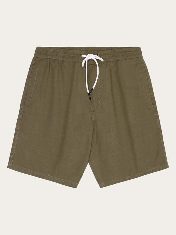 KnowledgeCotton Apparel - MEN Boardwalk slub shorts with elastic waist - GOTS/Vegan Shorts 1068 Burned Olive