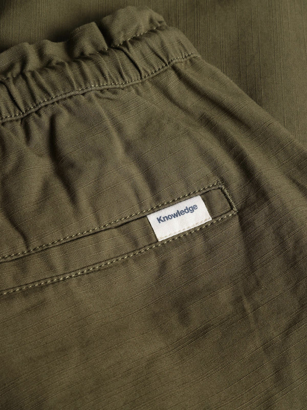 KnowledgeCotton Apparel - WMN Boardwalk slub shorts with elastic waist - GOTS/Vegan Shorts 1068 Burned Olive