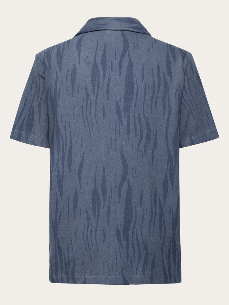 KnowledgeCotton Apparel - MEN Bouclé loose fit Northern Lights short sleeve shirt - GOTS/Vegan Shirts 9921 Blue