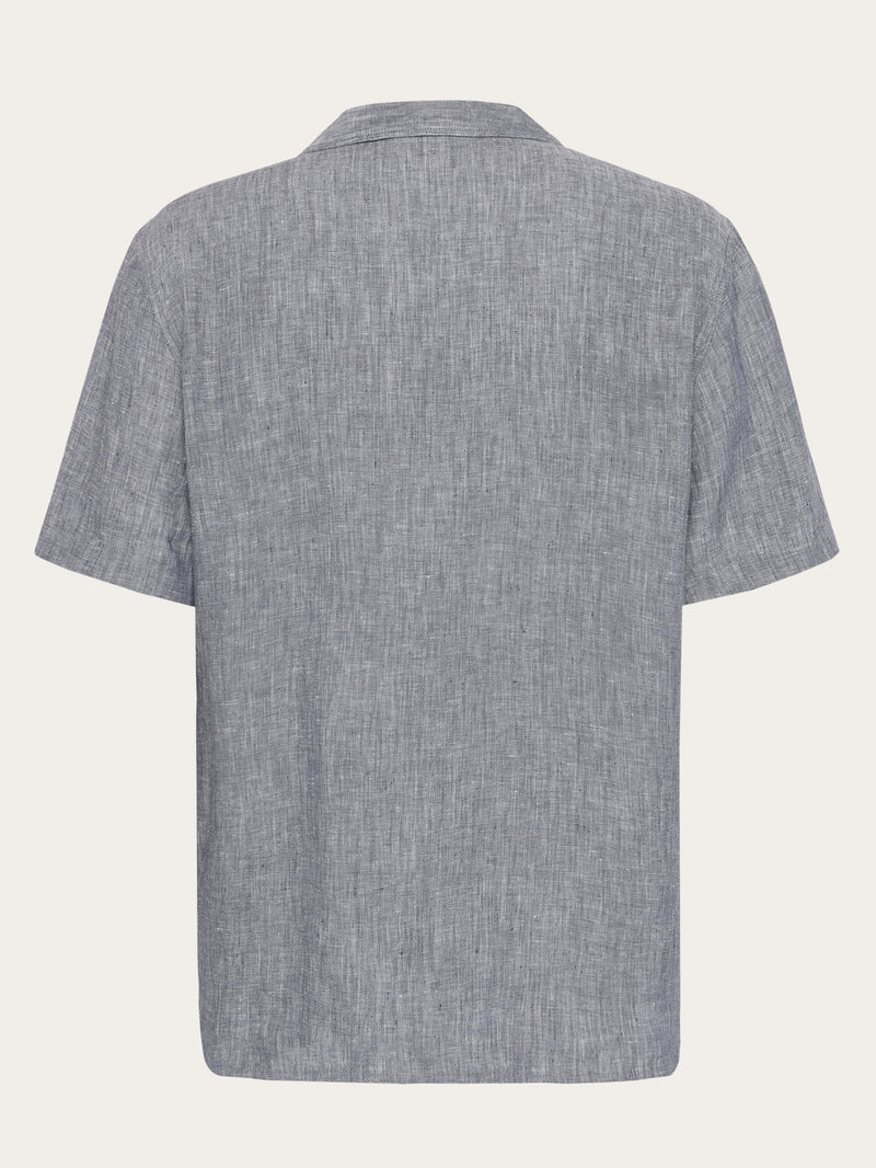 KnowledgeCotton Apparel - MEN Box fit short sleeved linen shirt Shirts 1226 Vintage Indigo
