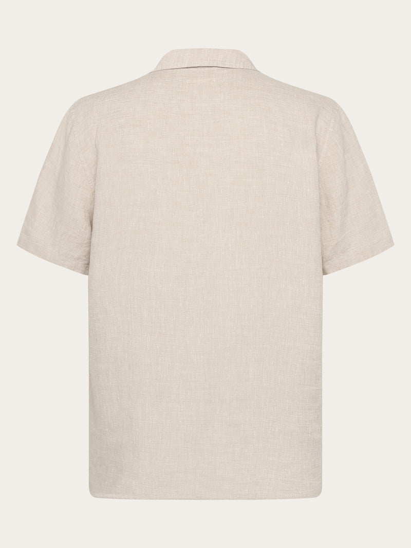 KnowledgeCotton Apparel - MEN Box fit short sleeved linen shirt Shirts 1449 Yarndyed - Light feather gray