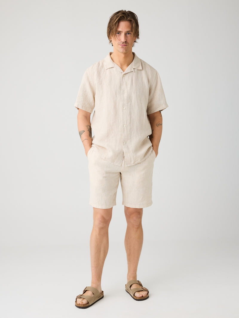 KnowledgeCotton Apparel - MEN Box fit short sleeved linen shirt Shirts 1449 Yarndyed - Light feather gray