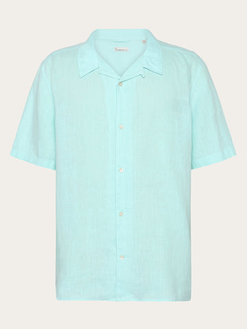 KnowledgeCotton Apparel - MEN Box fit short sleeved linen shirt Shirts 1480 Aqua-Esque