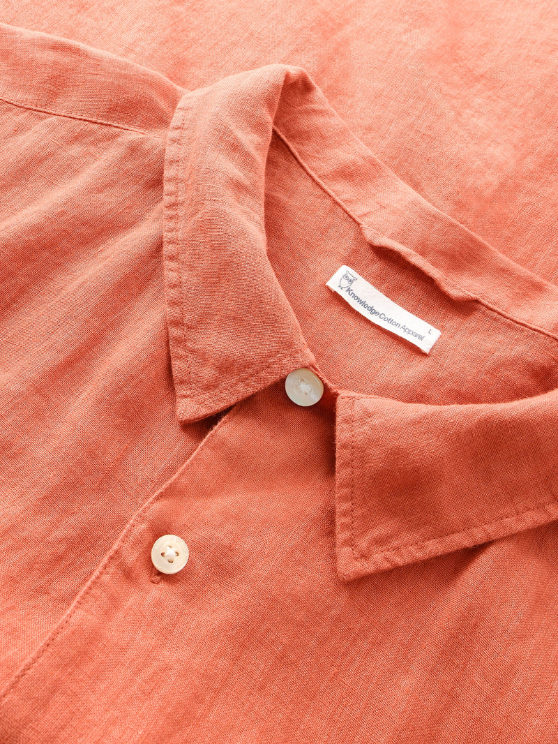 KnowledgeCotton Apparel - MEN Box fit short sleeved linen shirt Shirts 1481 Langoustino