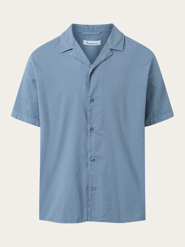 KnowledgeCotton Apparel - MEN Boxed fit cord look short sleeve shirt Shirts 1322 Asley Blue