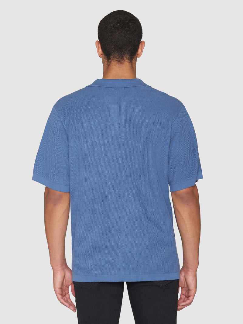 KnowledgeCotton Apparel - MEN Boxy short sleeve structured knitted shirt - Regenerative Organic Certified™ - GOTS/Vegan Knits 1432 Moonlight Blue