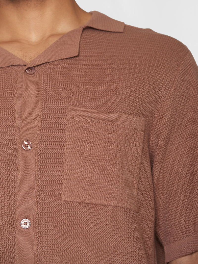 KnowledgeCotton Apparel - MEN Boxy short sleeve structured knitted shirt - Regenerative Organic Certified™ - GOTS/Vegan Knits 1437 Chocolate Malt