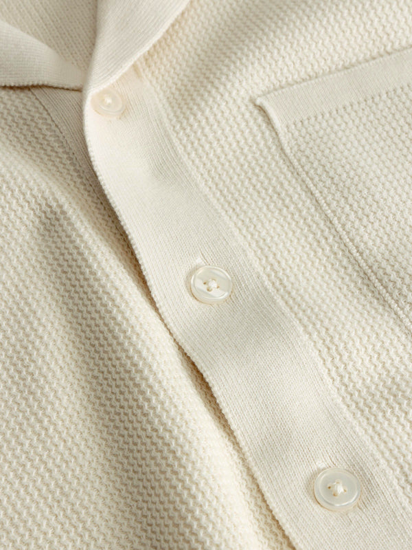 KnowledgeCotton Apparel - MEN Boxy short sleeve structured knitted shirt - Regenerative Organic Certified™ - GOTS/Vegan Knits 1387 Egret