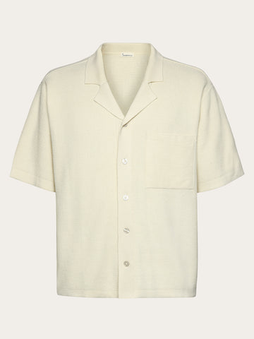 KnowledgeCotton Apparel - MEN Boxy short sleeve structured knitted shirt - Regenerative Organic Certified™ - GOTS/Vegan Knits 1387 Egret