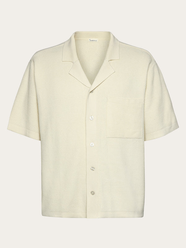 KnowledgeCotton Apparel - MEN Boxy short sleeve structured knitted shirt - Regenerative Organic Certified™ - GOTS/Vegan Knits 1387 Egret