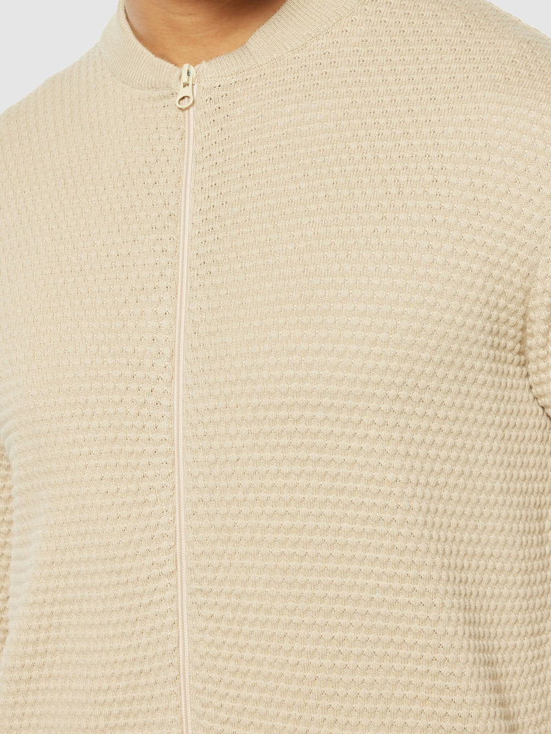 KnowledgeCotton Apparel - MEN Bubble knit cardigan - Regenerative Organic Certified® - GOTS/Vegan Knits 1228 Light feather gray