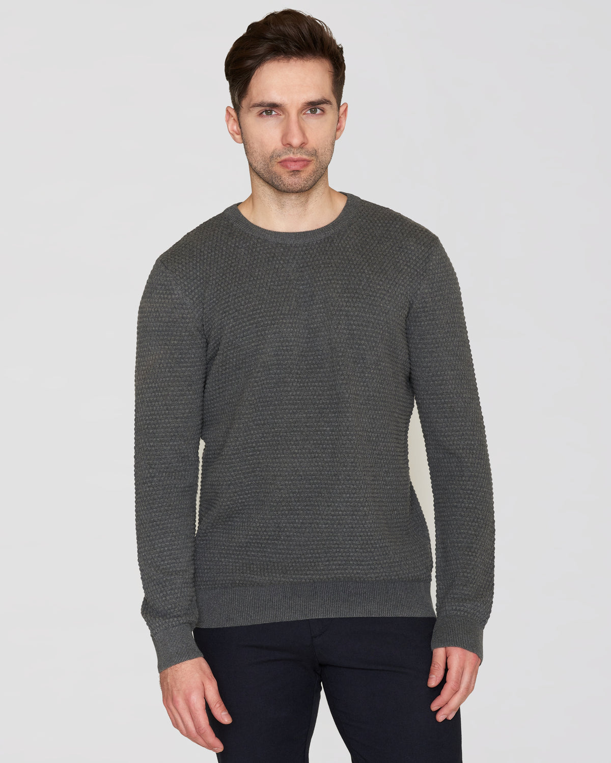 KnowledgeCotton Apparel - MEN Bubble knit crew neck Knits 1073 Dark Grey Melange