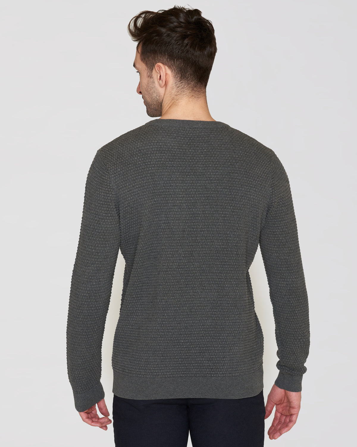 KnowledgeCotton Apparel - MEN Bubble knit crew neck Knits 1073 Dark Grey Melange