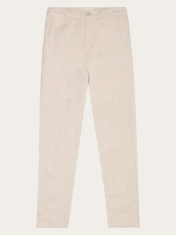 KnowledgeCotton Apparel - WMN CALLA tapered mid-rise linen pants - GOTS/Vegan Pants 1449 Yarndyed - Light feather gray