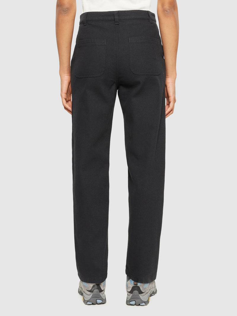 KnowledgeCotton Apparel - WMN CALLA tapered mid-rise twill workwear pants - GOTS/Vegan Pants 1300 Black Jet