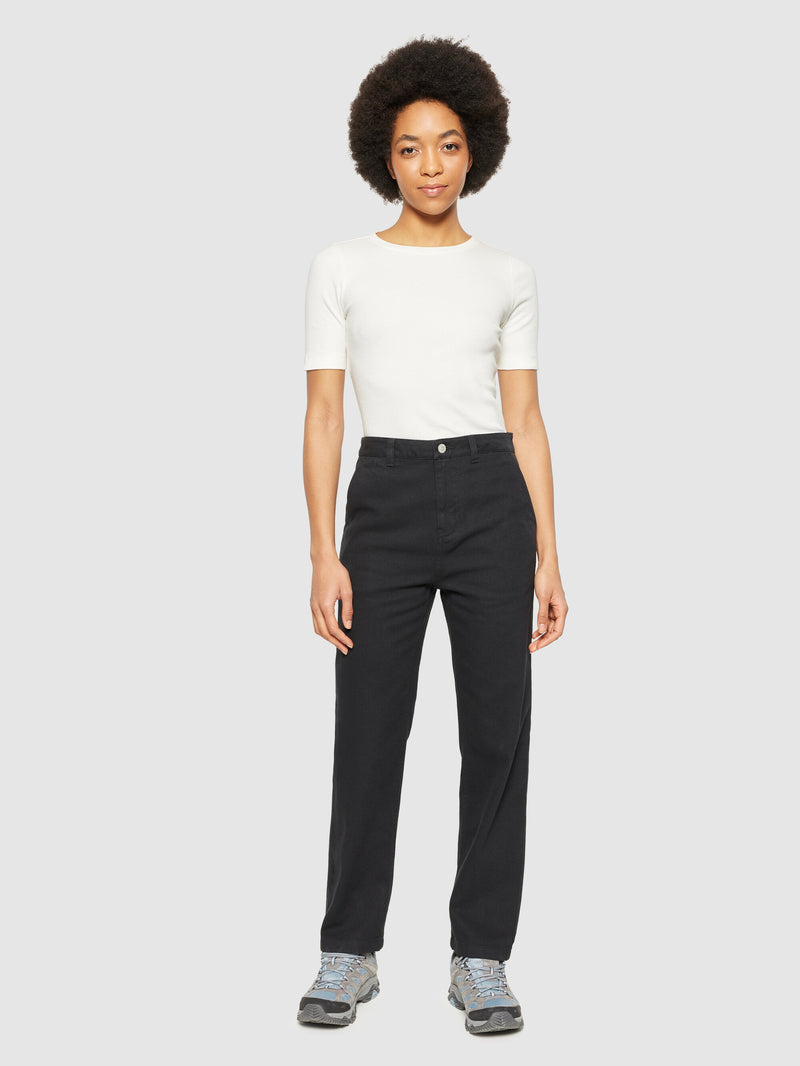 KnowledgeCotton Apparel - WMN CALLA tapered mid-rise twill workwear pants - GOTS/Vegan Pants 1300 Black Jet