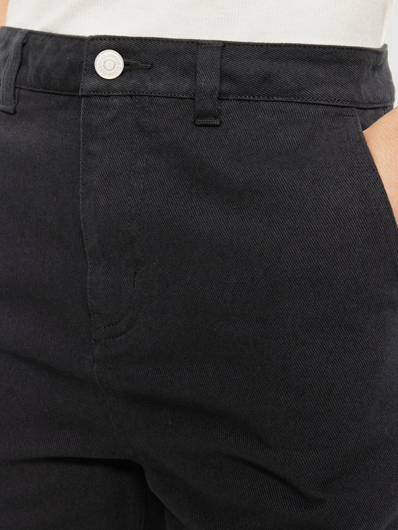 KnowledgeCotton Apparel - WMN CALLA tapered mid-rise twill workwear pants - GOTS/Vegan Pants 1300 Black Jet